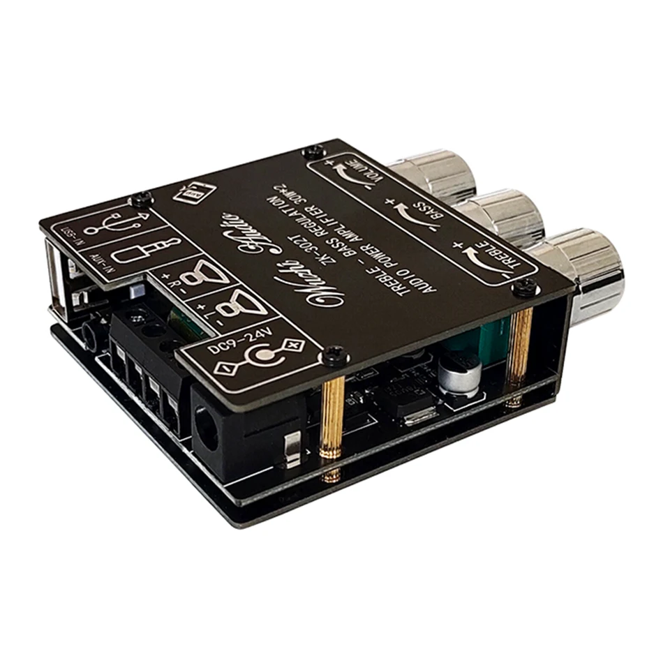 30W*2 ZK-302T Bluetooth-compatible 5.0 Amplifier Board 2.0 Channel Treble Bass Stereo Audio AMP AUX USB DC 9-24V 3A For Speakers images - 6