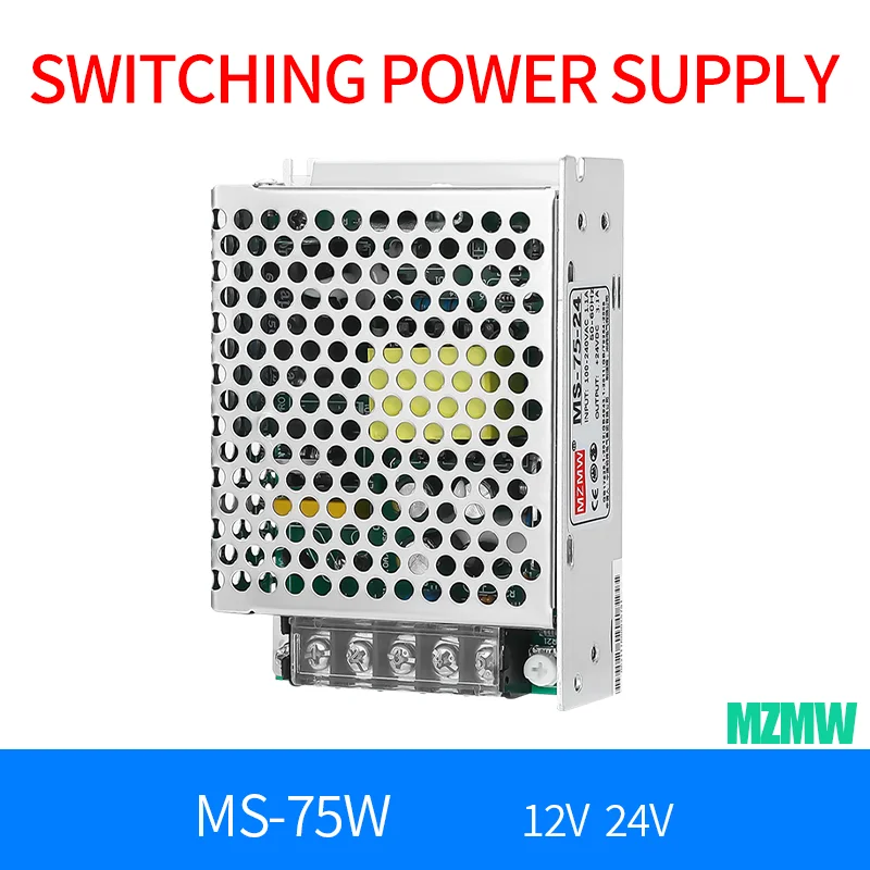 

75W Switching Power Supply 110V/220V AC to DC 5V 15A 12V 6.2A 15V 5A 24V 3.1A Mini Ultrathin Single Output Transformer MS-75-24