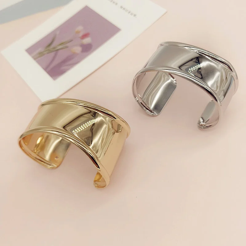 Gold Luxury Wide Asymmetric Open Silver Bangles for Women Couple Bracelet Arm Cuff