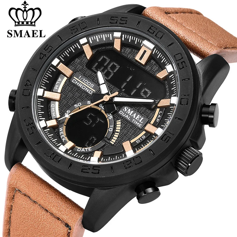 

SMAEL New Men's Fashion Sport Watch Men Date LED Analog Quartz Watches Male Date Leather Waterproof Clock Relogio Masculino