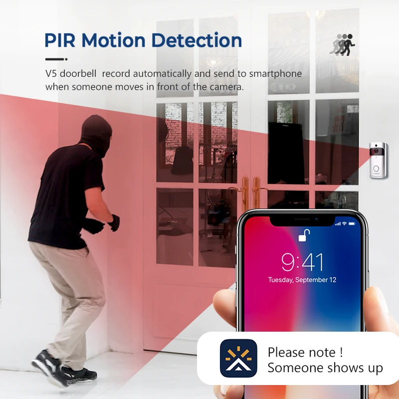 AXNEN V5 Video Doorbell IR Alarm WIFI Wireless Door Bell Camera HD Night Vision Intercom for Home Security Phone |
