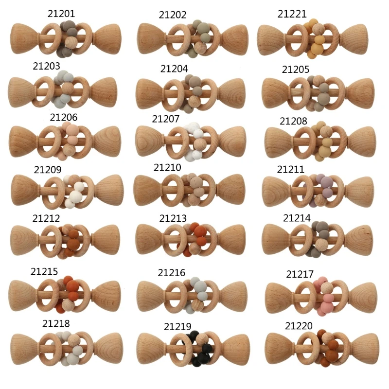 

Baby Wooden Teether Infant Teething Toy Rattles Barbell Toddler Birthday Gift