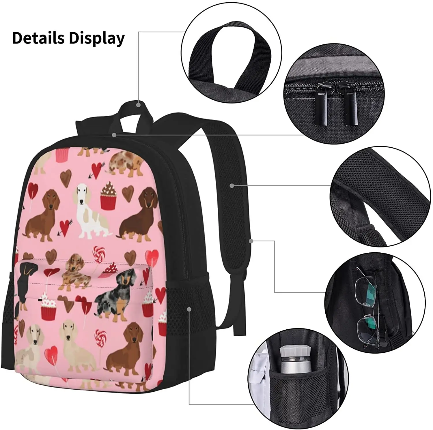 Kids School Backpack Dachsie Doxie ?dog Schoolbag Travel Bag Casual Daypack Lunch Bag Pencil Case for Boys Teens Girls 3pcs Sets