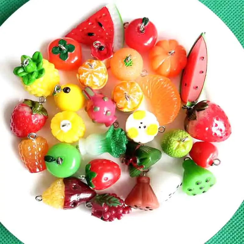 

10pcs Cartoon 3D Simulation Cute Colorful Fruits Resin Charms For Pendant DIY Earrings Necklace Jewelry Accessories Finding
