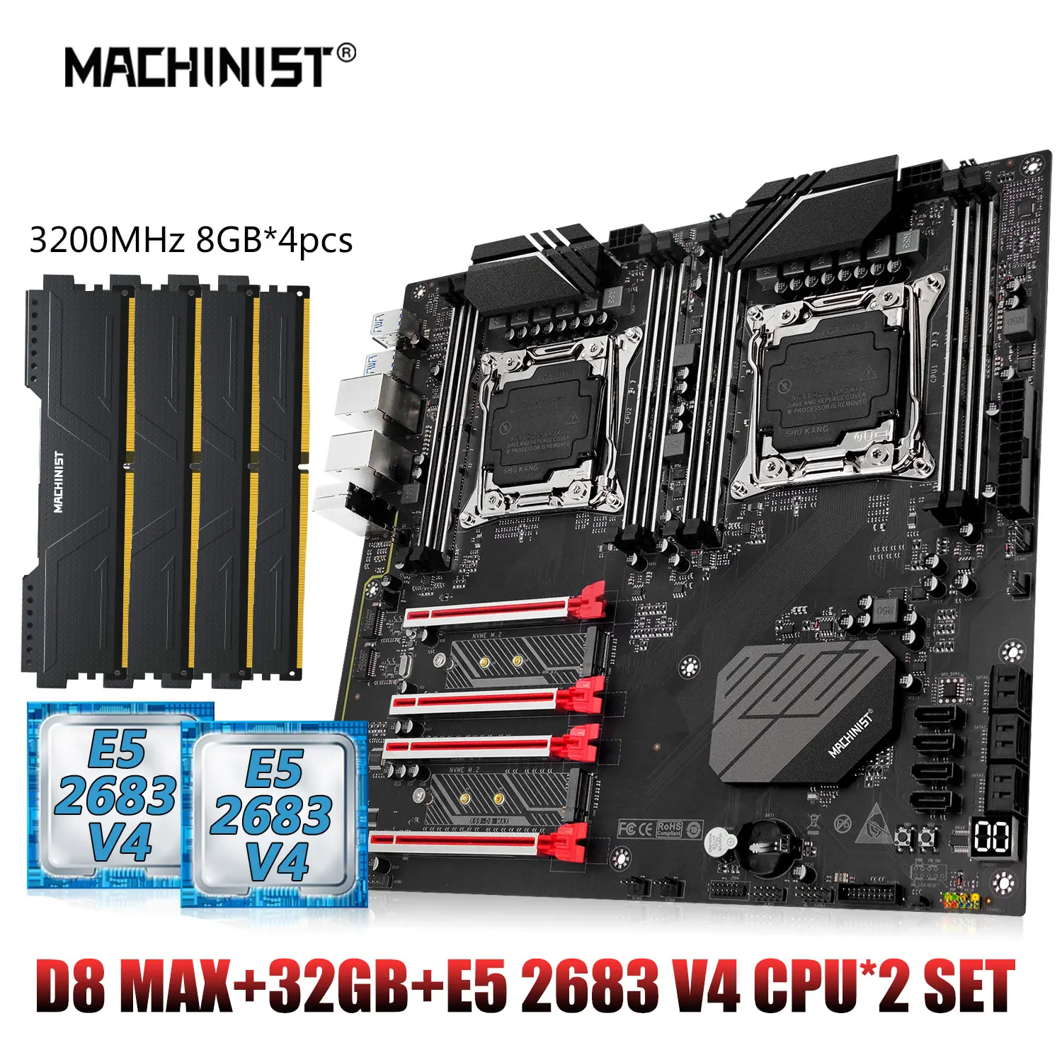 

MACHINIST X99 материнская плата с двойным процессором Combo LGA 2011-3 Kit Xeon E5 2683 V4 Cpu * 2 шт. + DDR4 32 Гб RAM 3200 МГц память USB3.0 NVME M.2