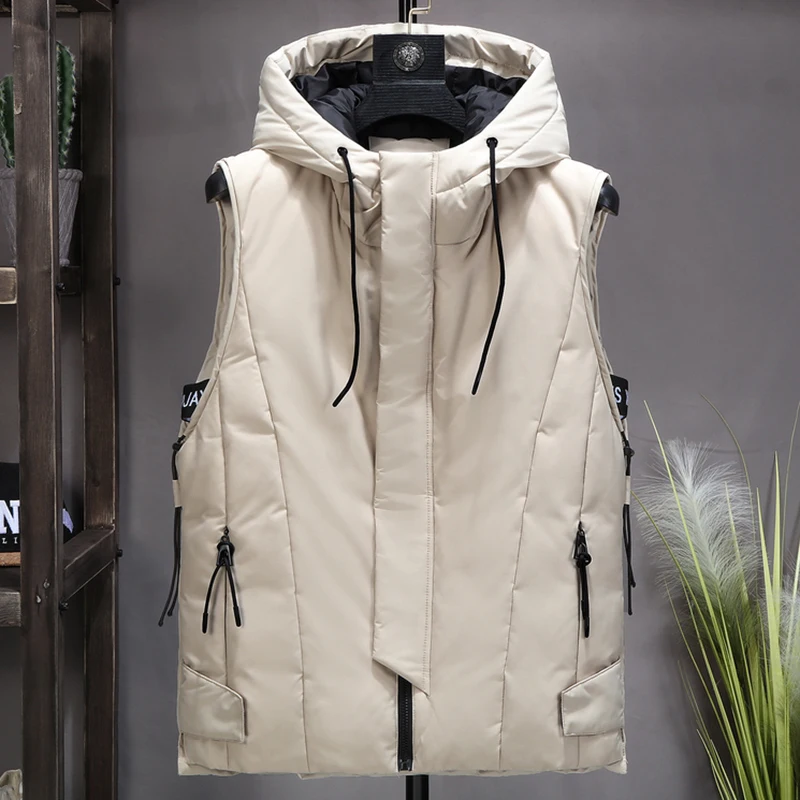 2020 New Thicken White Duck Down Vest Men Winter Waterproof Warm Hooded Big Pockets Sleeveless Coat Plus Size 4XL 5XL 6XL