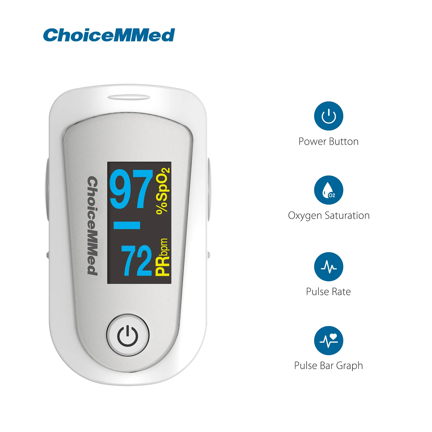 Фото Пальчиковый Пульсоксиметр CHOICEMMED MD300C23 с OLED цифровым монитором насыщения крови кислородом SPO2 пульсометр Пульсоксиметр №2