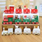 Рождественский поезд, 4 узла, раскрашенное Рождественское украшение для дома, деревянное с Сантой, детские игрушки, украшения, Рождество 2022, Новогодний подарок