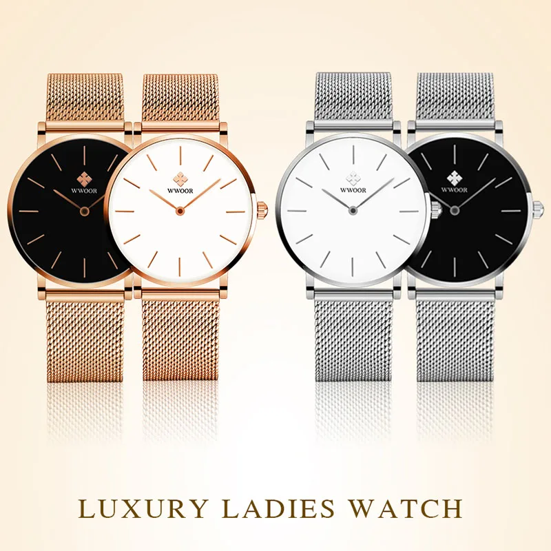 Модные женские часы WWOOR элитные брендовые водостойкий ремешок из нержавеющей