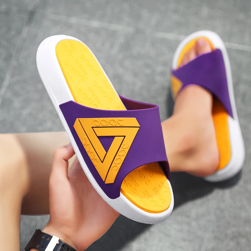 

Шлепанцы для мужчин и женщин, роскошные дизайнерские, повседневные Нескользящие, мягкие, домашняя Уличная обувь, сланцы, фиолетовые