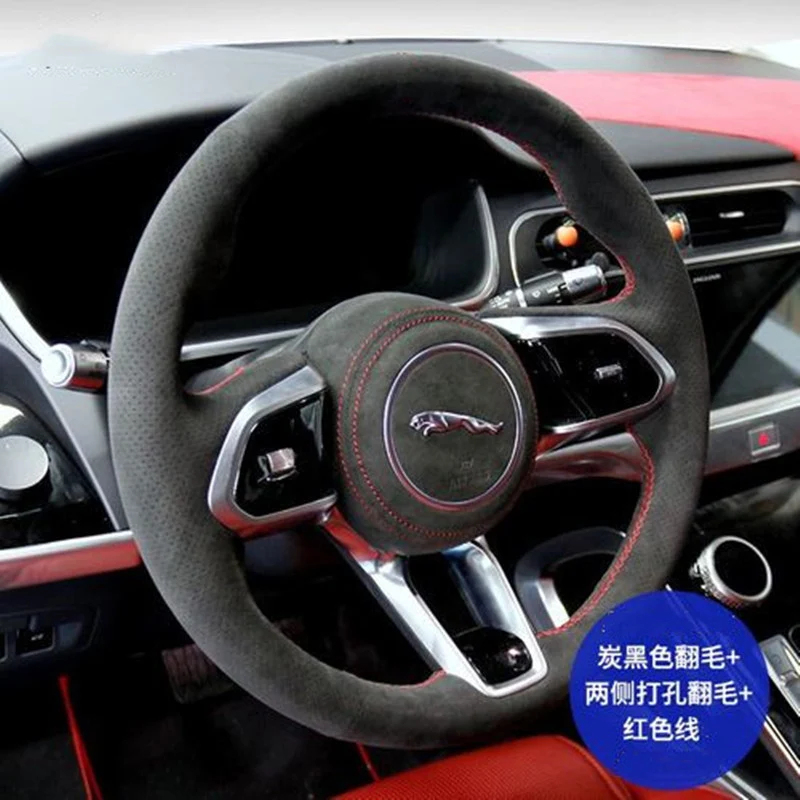 

Black Alcantara for Jaguar XF XJL XE F-PACE F-TYPE DIY Custom Black suede car steering wheel cover Car Interior Accessories
