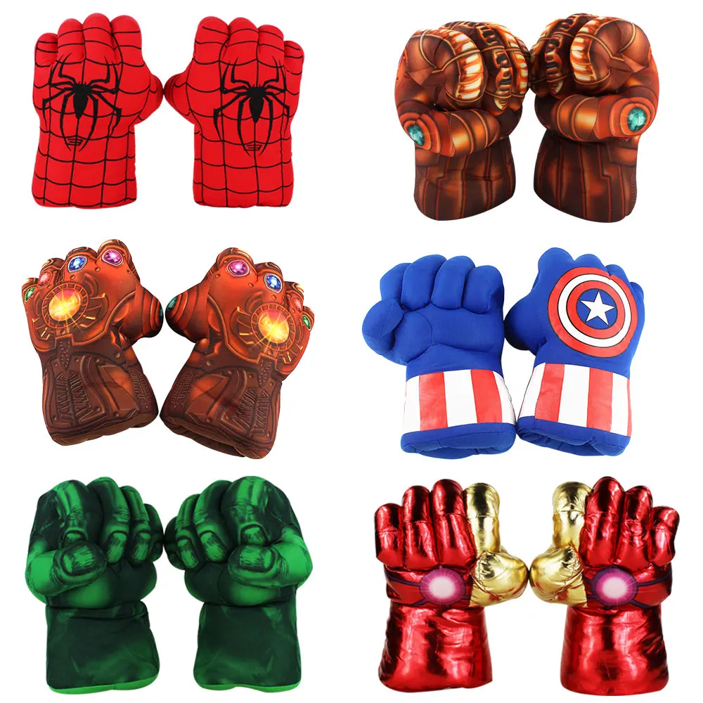 

2PCS 28-30cm Avengers Super Heros Spider-Man Captain America Thanos Hulk Iron Man Plush Gloves Performing Props Toys Great Gift