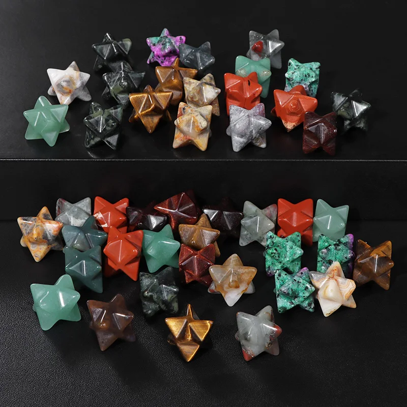 

Natural Geometric Cube Star Shape Stone Ornament 12-13mm Tiger Eye Agat Jaspers Hexagram Meditation DIY Fish Tank Home Decor