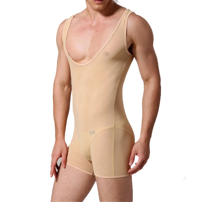 YUFEIDA Male Sexy Underwear See Through Bodysuits Sissy Leotard Wrestling Singlet Jumpsuits Men Erotic Lingerie Fetish Bodysuit