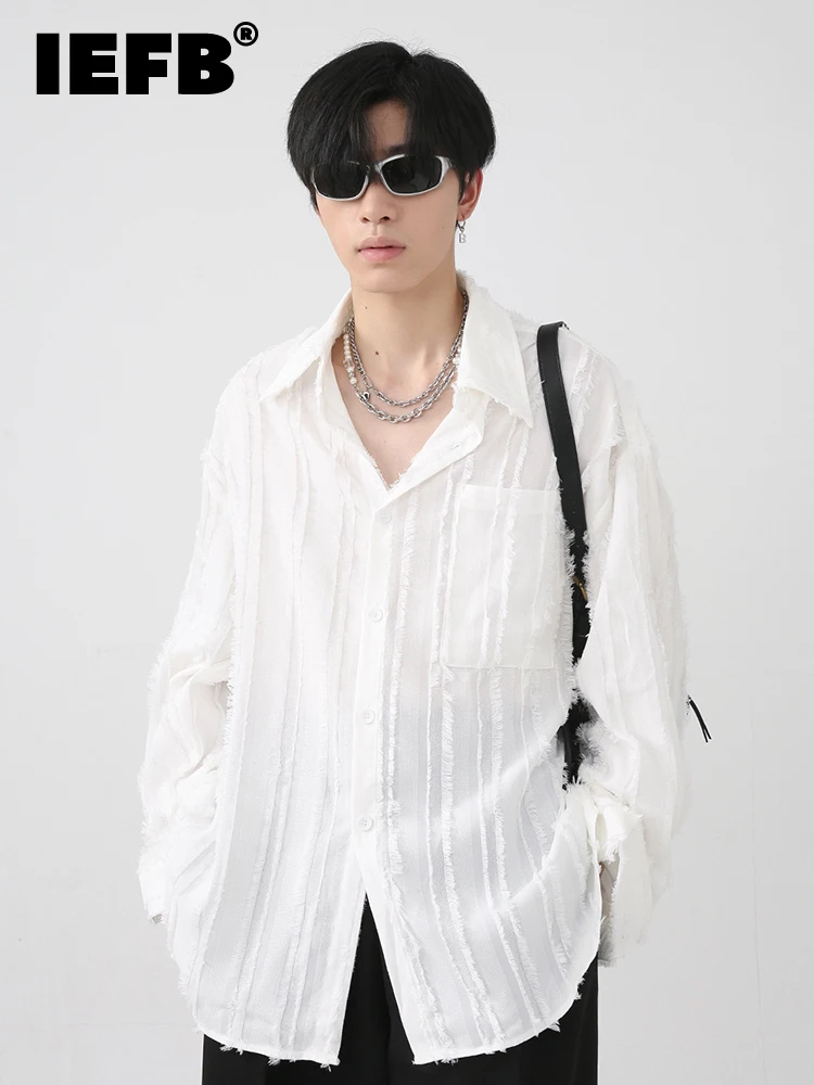 

IEFB Men's Shirt Wear Autumn New Korean Fashion Simple Personality Trend 2022 Turn-down Collar Solid Color Male Tops 9A4770