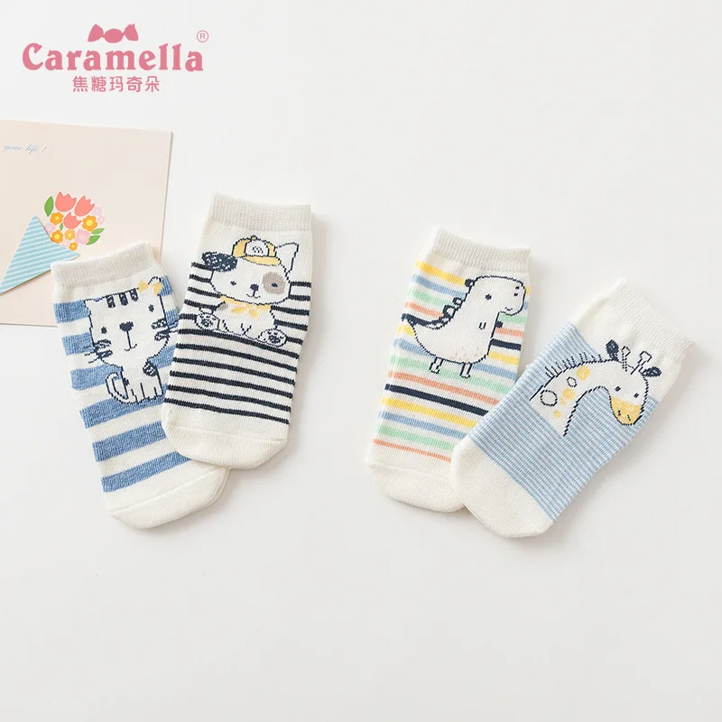 2018 New 4pairs/box Cotton Sky Blue Stick Figure Cartoon Socks Children Girl Boy  Winter Lovely Animals Short Socks Cute 562534
