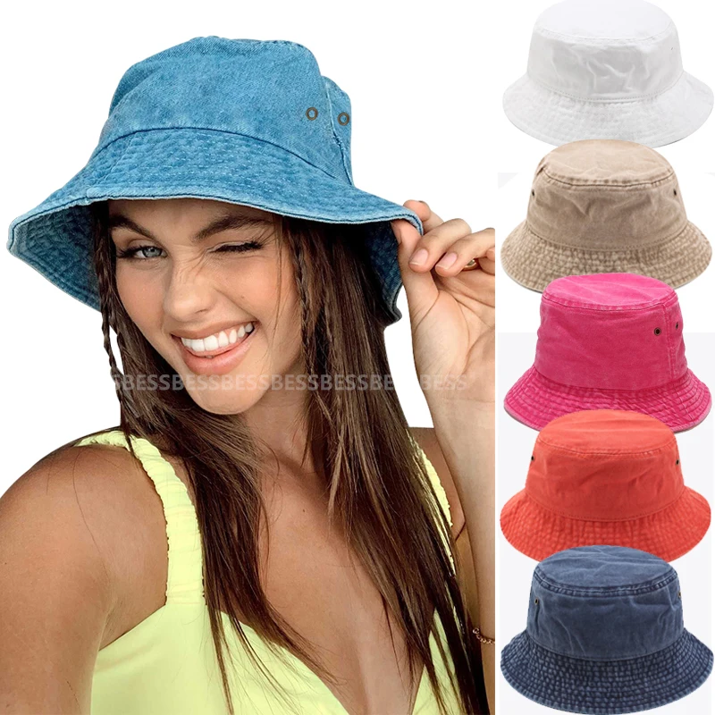 

New Unisex Cotton Bucket Hats Women Summer Sunscreen Panama Hat Men Pure Color Sunbonnet Visors Outdoor Fisherman Hat Beach Cap