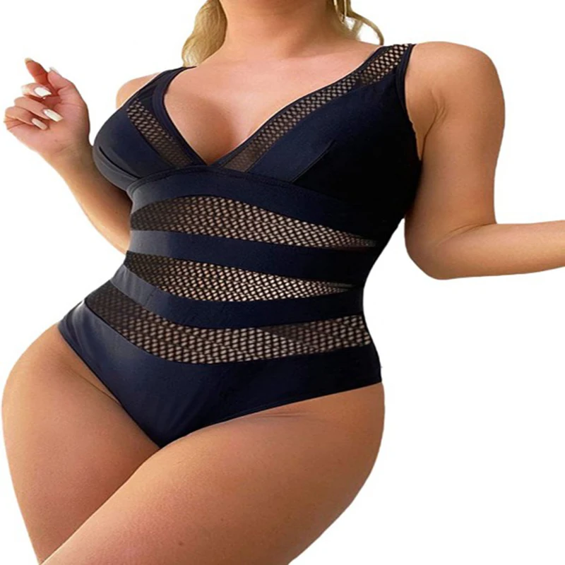 

Женский слитный купальник, черный сетчатый сексуальный купальник с V-образным вырезом, женские купальные костюмы, женское бикини с высокой талией