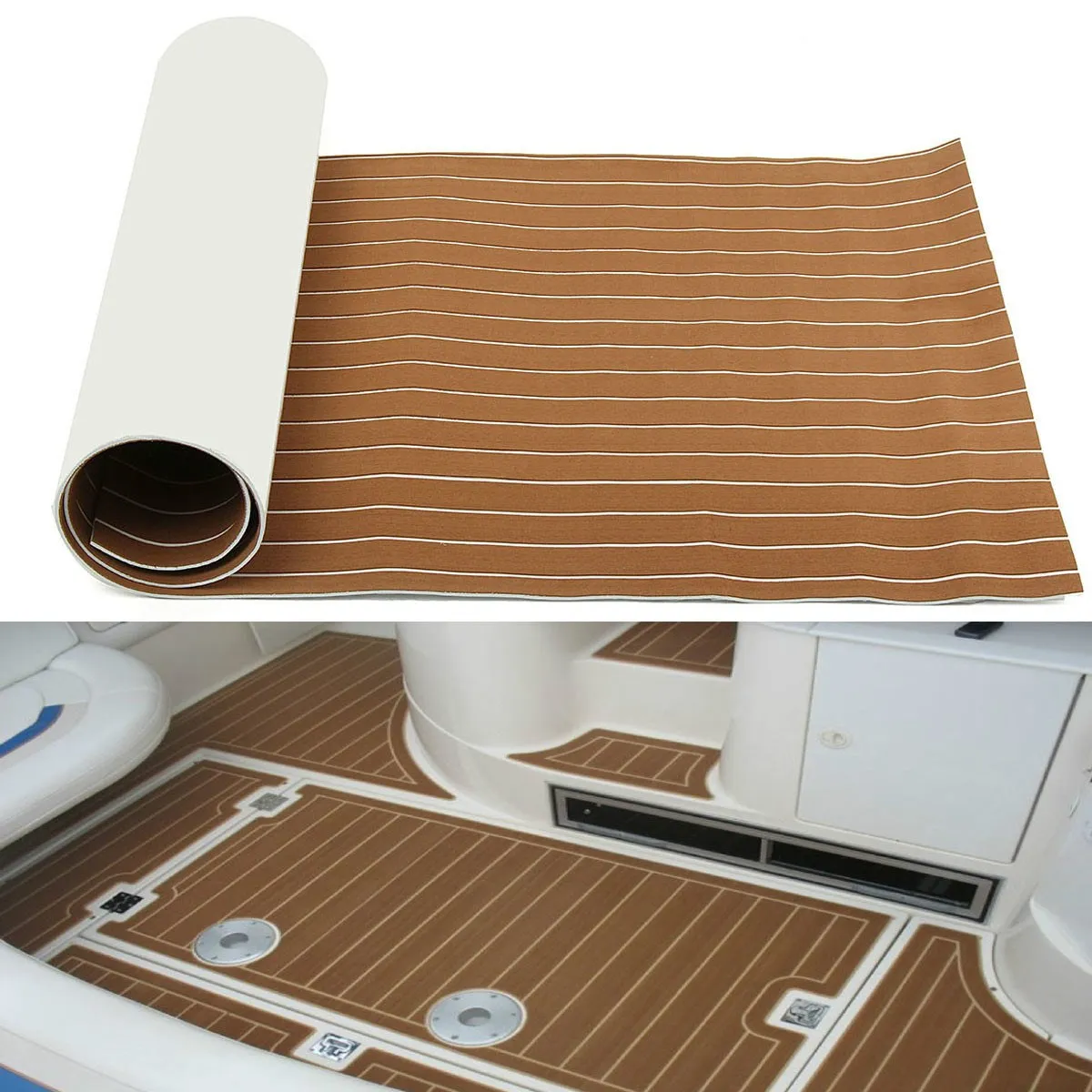 

2400X450X6mm Self-Adhesive EVA Foam Boat Decking Sheet Marine Flooring Faux Teak Floor Mat Carpet for Yacht RV