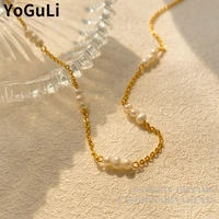 fashion jewelry small natural freshwater pearl necklace popular style brass chain metal golden chain necklace for women gifts