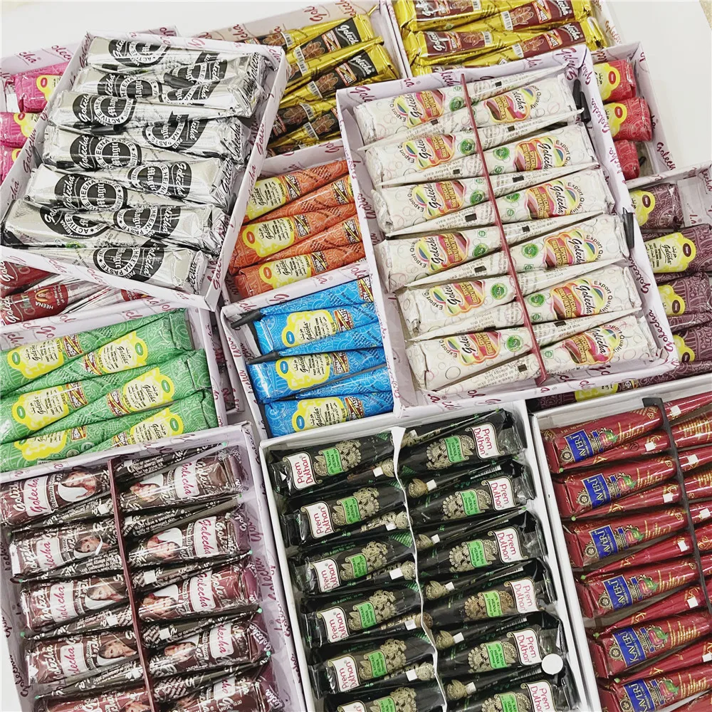 12 шт./коробка GOLECHA черные коричневые красные белые конусы хны индийская паста для