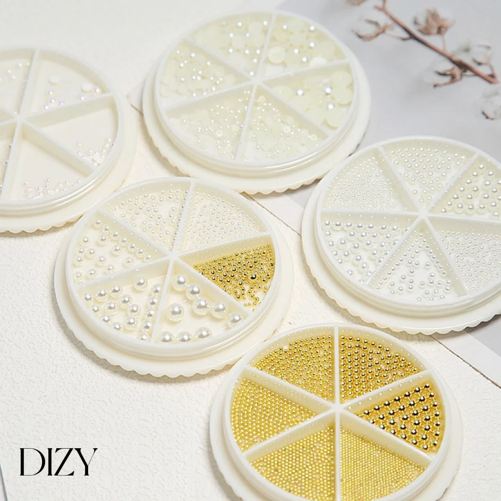 

DIZY Nail Art Pearl Symphony Highlight Semicircle Flat Bottom 6 Grid Mixed Size Metal Steel Pearl Phototherapy Decoration INS