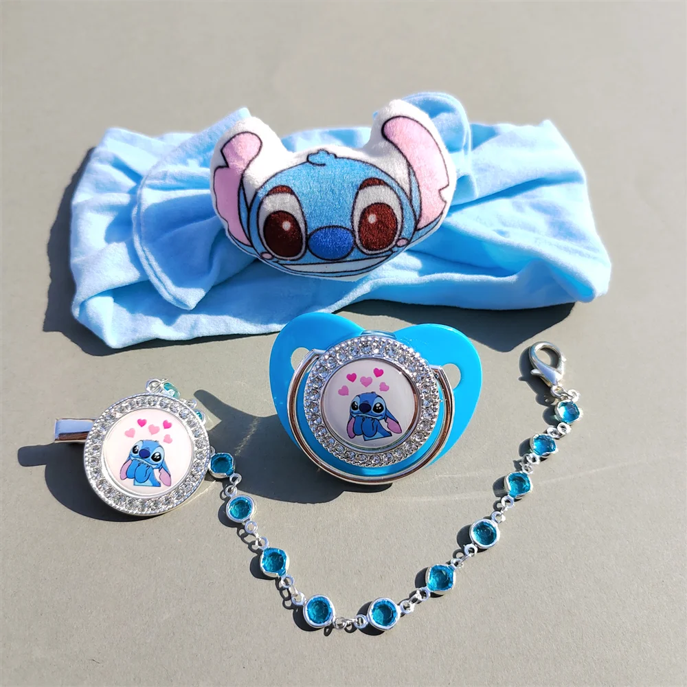 

Stitch Lovely Hairpins Disney Design Cartoon Elastic Hair Bands Bling Silver Classical Silicone Pacifier/clip Baby Shower Gift