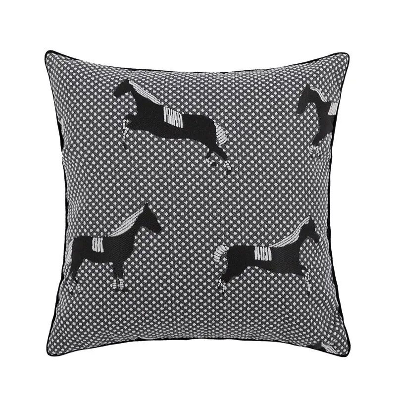 

Наволочка для подушки DUNXDECO с изображением лошади, декоративный чехол для подушки, художественный винтажный роскошный чехол с геометрическим рисунком черной лошади, дивана, стула