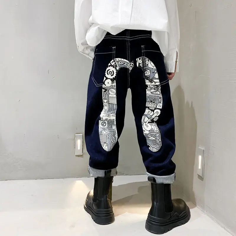 

2022 Korean Fashion Kids Boys Cartoon Clothes Jeans Pants Children Wears Denim Clothing Infant Baby Trousers Bottoms 4-14 Years