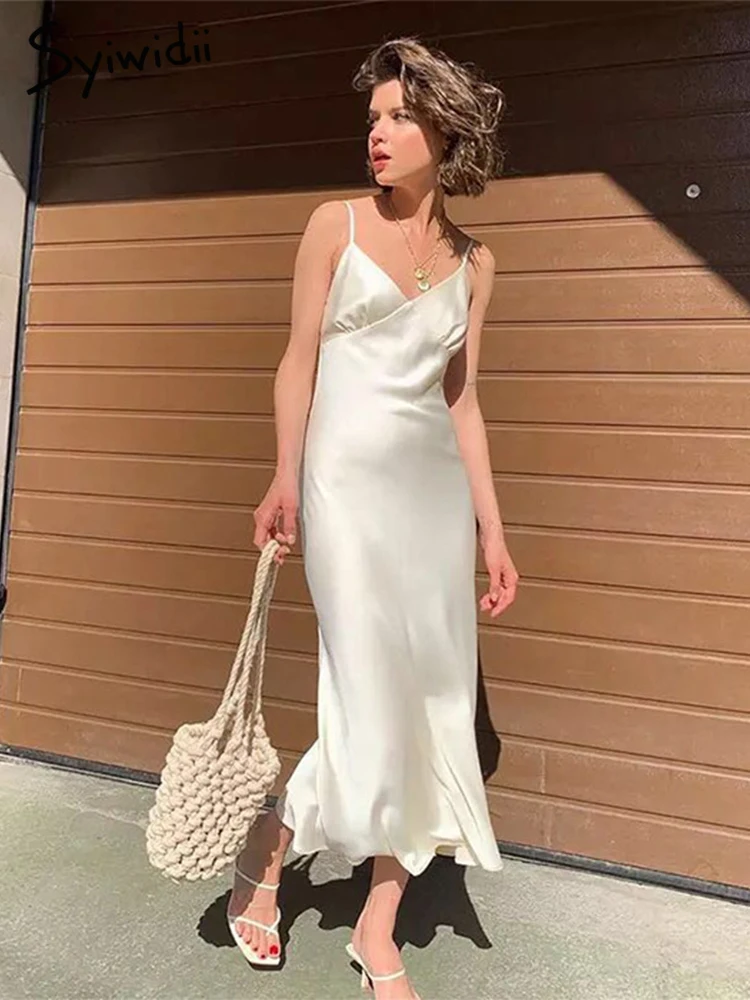 

Женское шелковое платье с V-образным вырезом, без рукавов