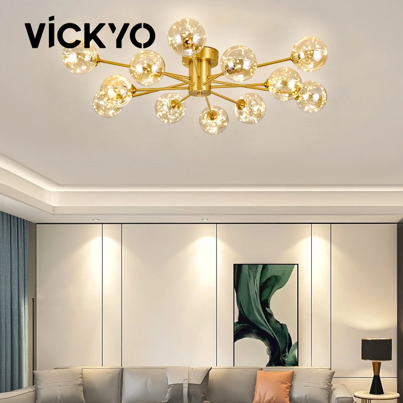 

VICKYO Led Ceiling Light Modern American Ceiling Lights For Living Room Bedroom Balcony Cloakroom All Copper Gypsophila Lamps