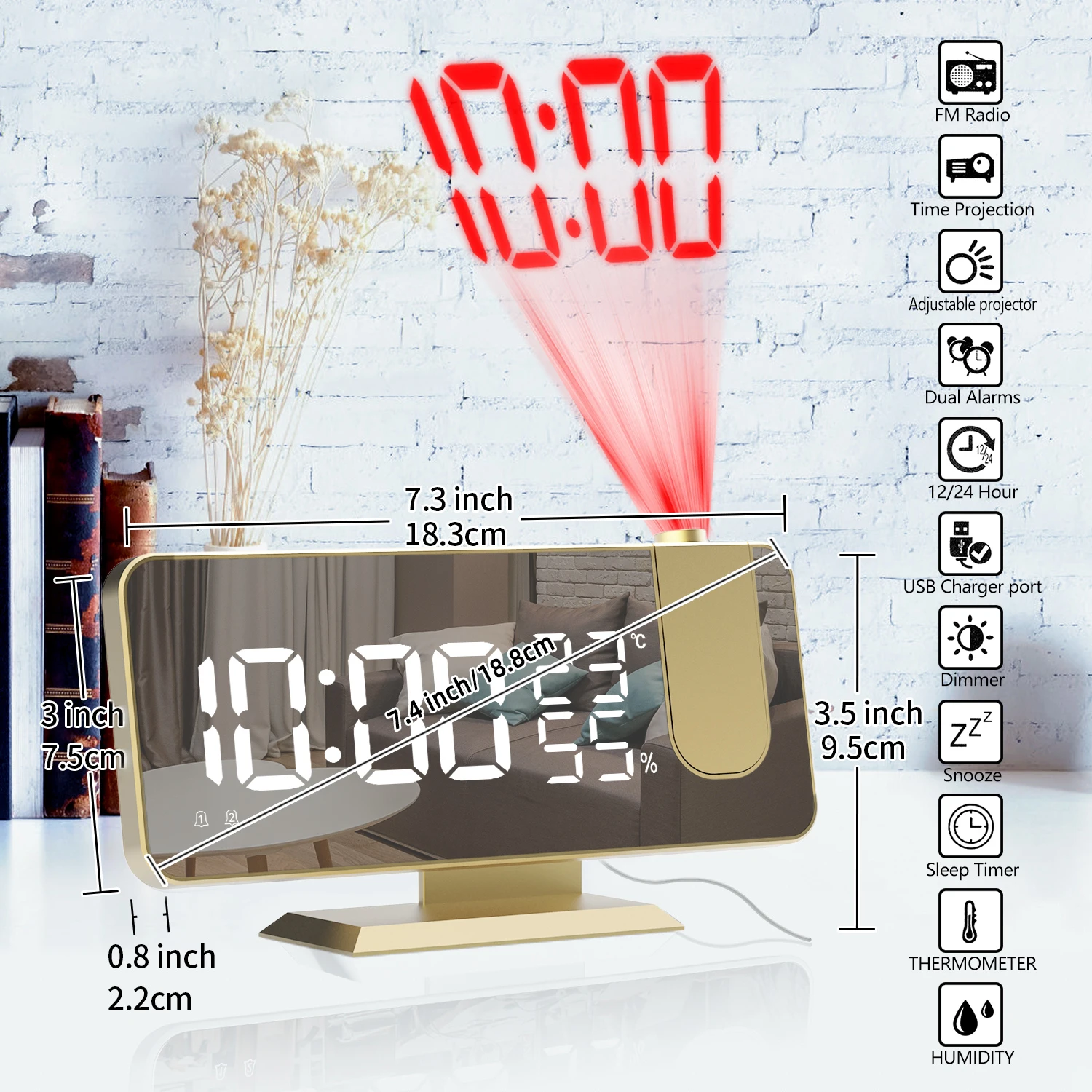 

LED Digital Projection Alarm Clock Watch Table Electronic Desktop Clocks USB Wake Up FM Radio Time Projector Snooze Function
