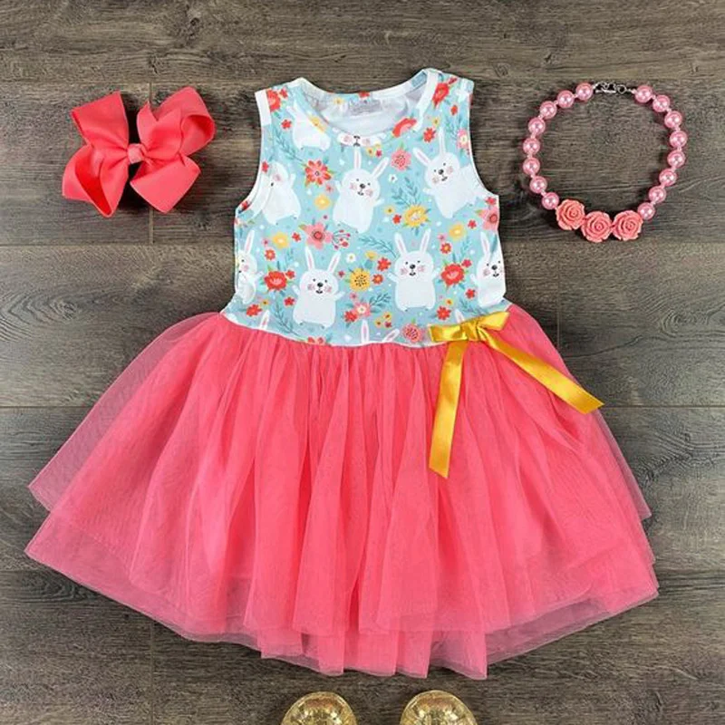 

summer short sleeve kids princess dress for girl fairy skirt cheap costume Easter Bunny wear vest gauze