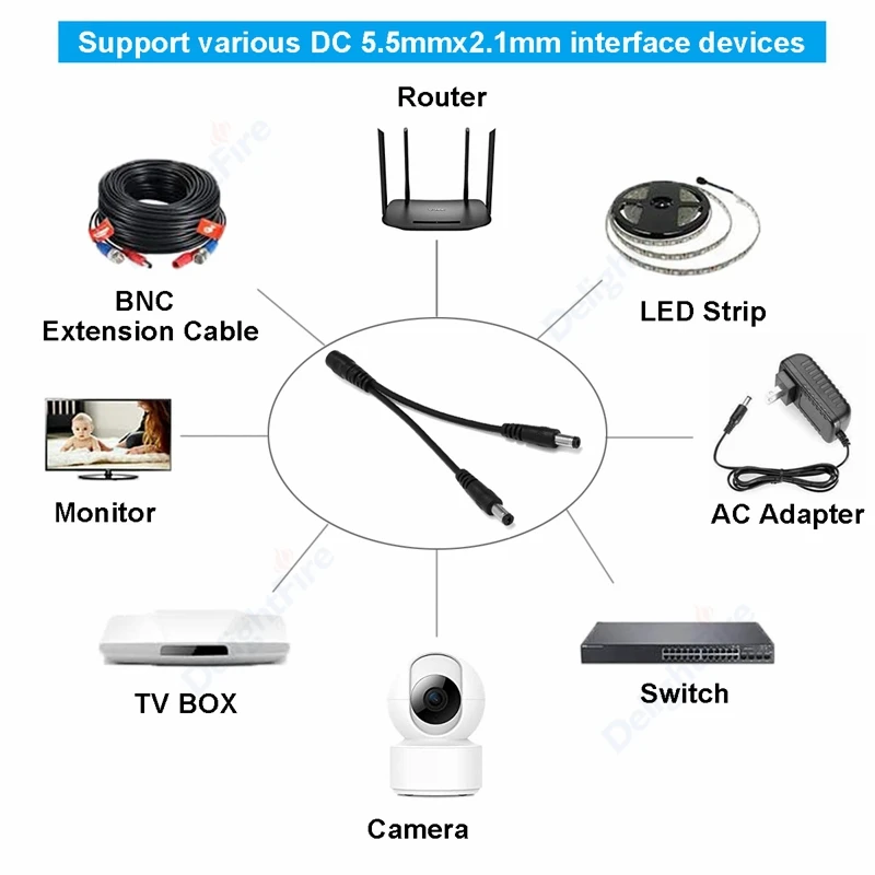 5.5mm*2.1mm 1 Female To 2 Male Way DC Power Splitter Connector Plug Extension Cable for CCTV LED Strip Light Supply Adapter |