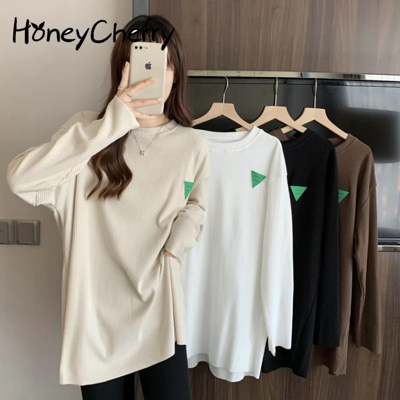 

Honeycherry Round Neck Thick Sanded Bottoming Shirt Women's Autumn and Winter 202 New Personality Loose Top Outer Wear