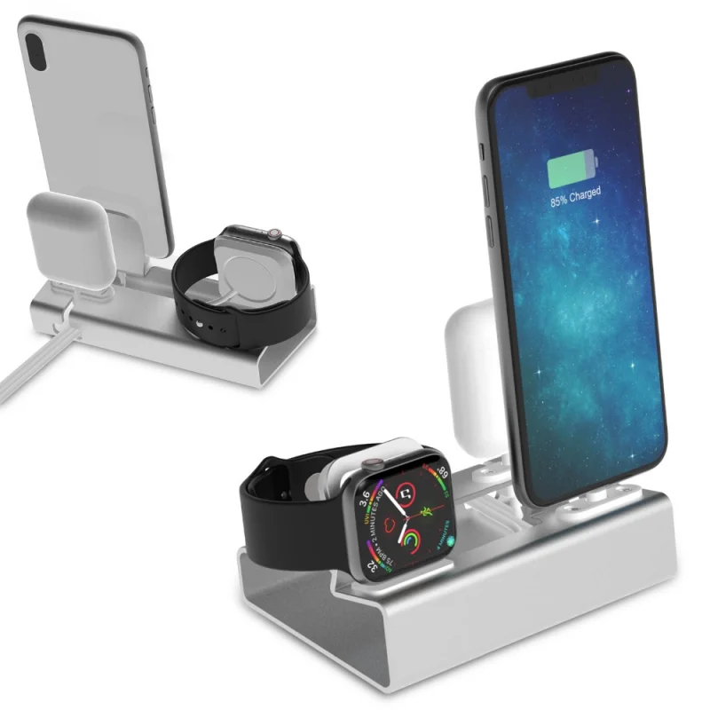 Алюминиевый держатель для телефона 3 в 1 Подставка зарядки iPhone 12 Pro Max Apple Watch Airpods