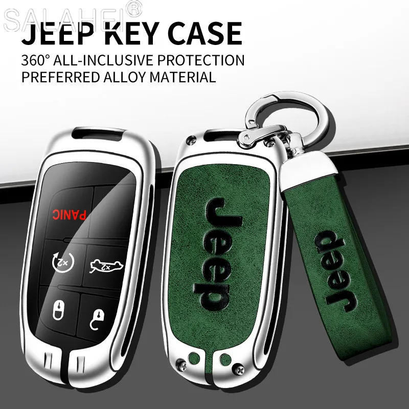 

Car Metal Leather Key Bag Protection For Jeep Grand Cherokee Chrysler 200 300 300C Renegade Car Key Case Full Cover Shell Holder