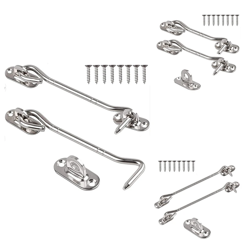 

2 Pcs Stainless Steel Cabin Hook And Eye Latch With Screws - Heavy Duty Door Gate Latch For Shutter Shed Window