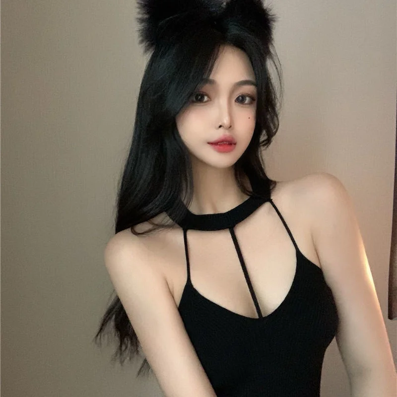 

Новинка весна-лето Вырез показывает тонкую облегающую и сексуальную трикотажную блузку на бретелях женская короткая трикотажная майка жилет Корсеты