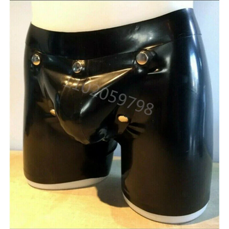 

Man's latex rubber boxer shorts Latex Shorts with Codpiece Crotch Hole Back Zipper Rubber Short Pants 0.4mm