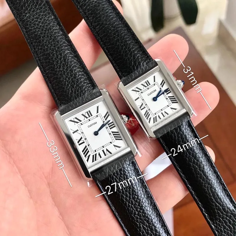 Luxury Brand women men couple Square Watch Japanese Quartz Wrist watch lover Rectangle watch stainless steel blue Dial watches