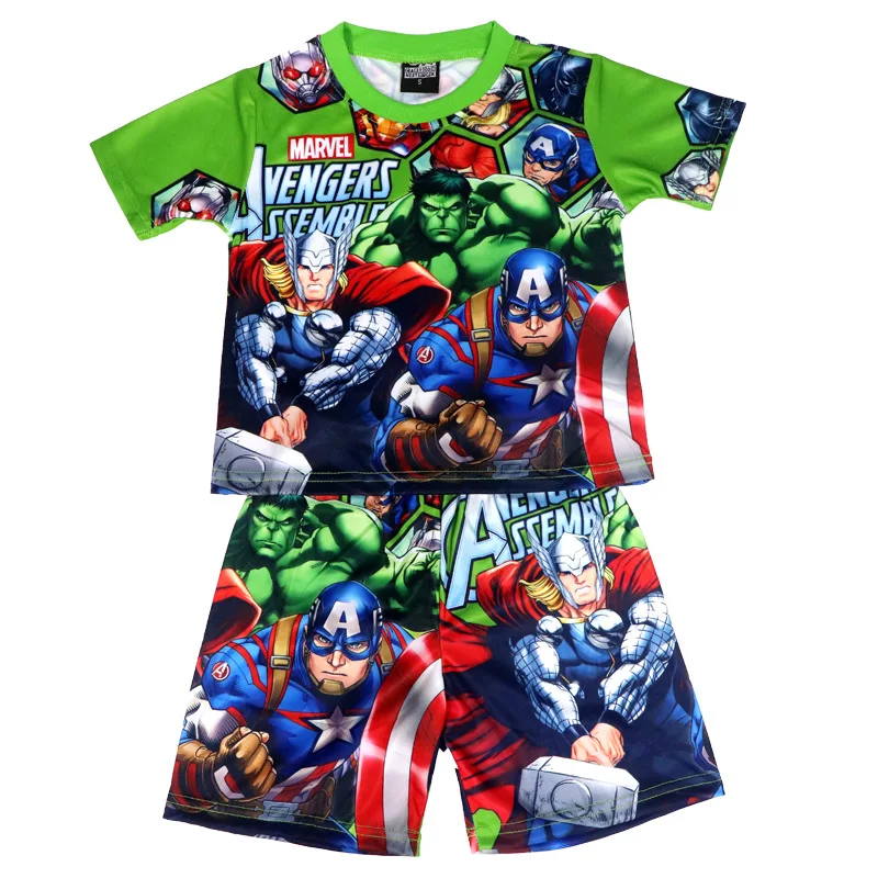 

Новый комплект для мальчиков с коротким рукавом летние детские шорты с героями мультфильмов Мстители Детские пижамные комплекты одежда с героями Marvel костюм на 3-8 лет