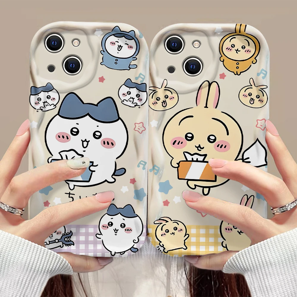 Милый мультяшный чехол Chiikawas с объемными волнами для iPhone 15 14 13 12 11 Pro Max Mini X XR XSMAX 8 7 6S