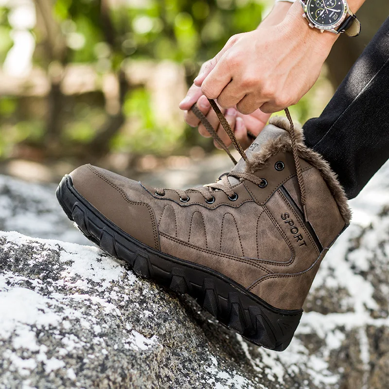 Unisex Outdoor Travel Hiking Shoes Couple Large Size Winter High Top Plush Warm Non-Slip Boots Men's Field Training Boots 35-48#