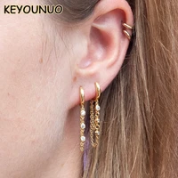 keyounuo gold silver filled drop earrings for women cz zircon piercing double round chain tassel earrings jewelry wholesale