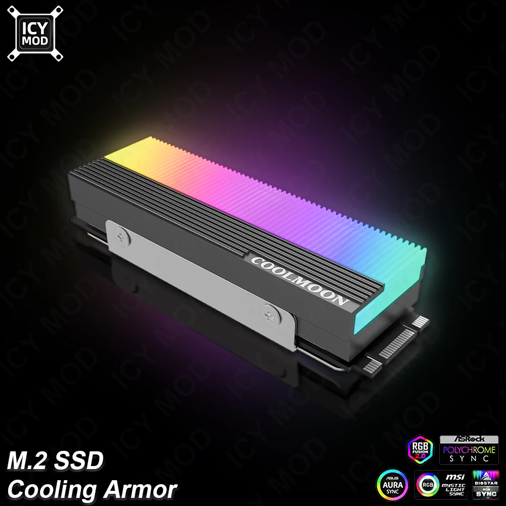 

COOLMOON M.2 SSD Radiator A-RGB Cooling Armor AURA SYNC Computer Case Decorative Light Armor