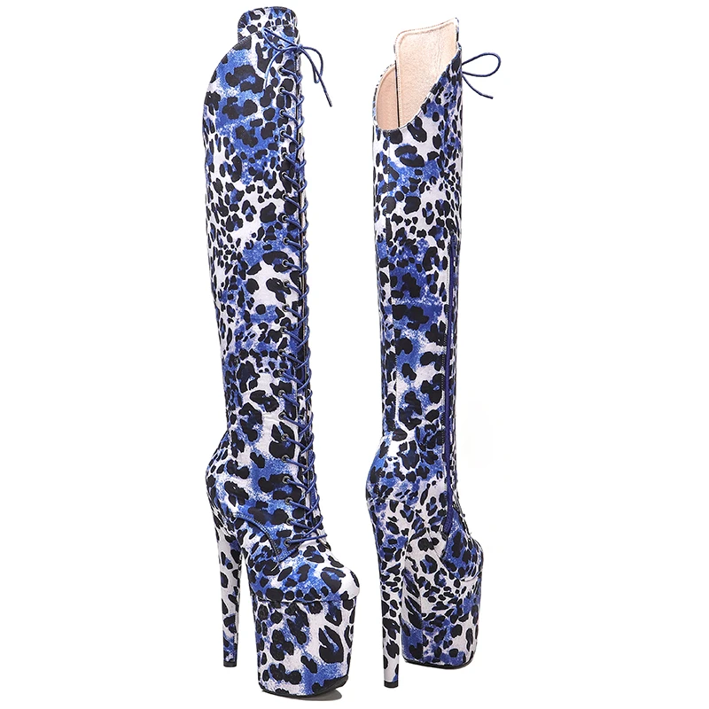 Leecabe  20CM/8inchesLeopard  upper  fashion  lady High Heel platform  Pole Dance boots