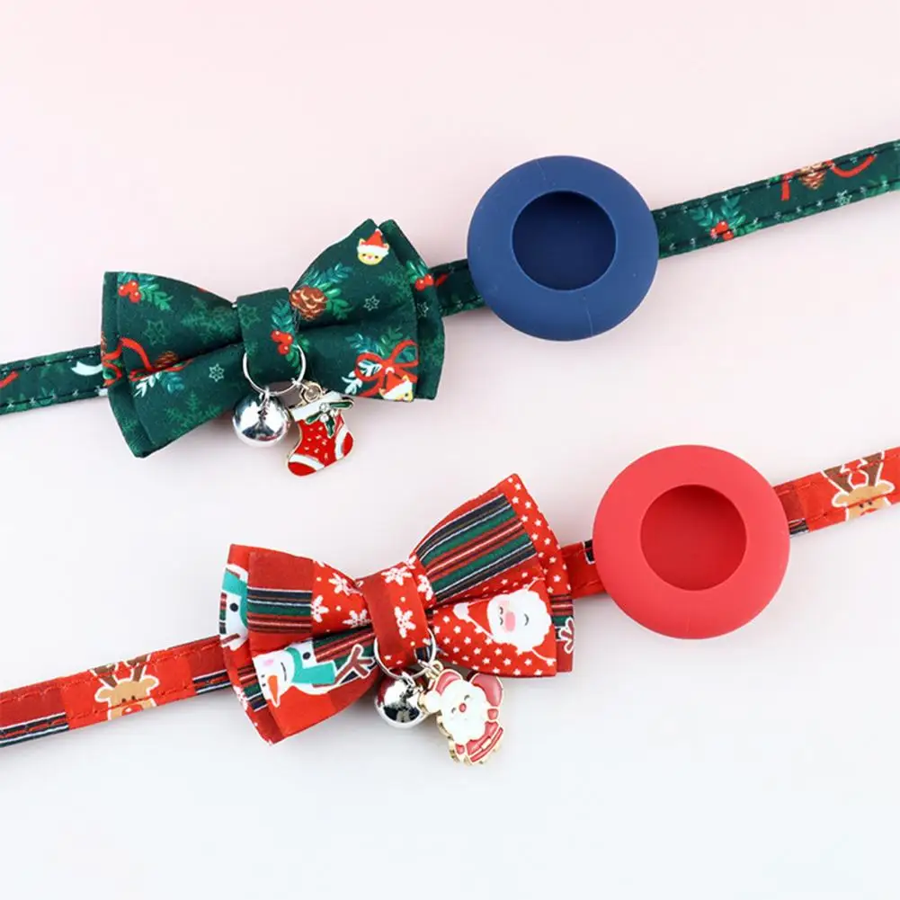 

Excellent Kitten Collar Wear Resistant Ultra-Light Bow-knot Style Xmas Print Collar Tracker Cover Pet Collar Pet Collar