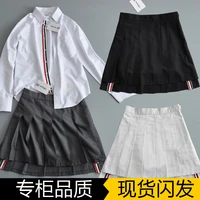 spring and summer new tb skirt womens high waist pleated skirt front short back long ins short skirt a line skirt college trend