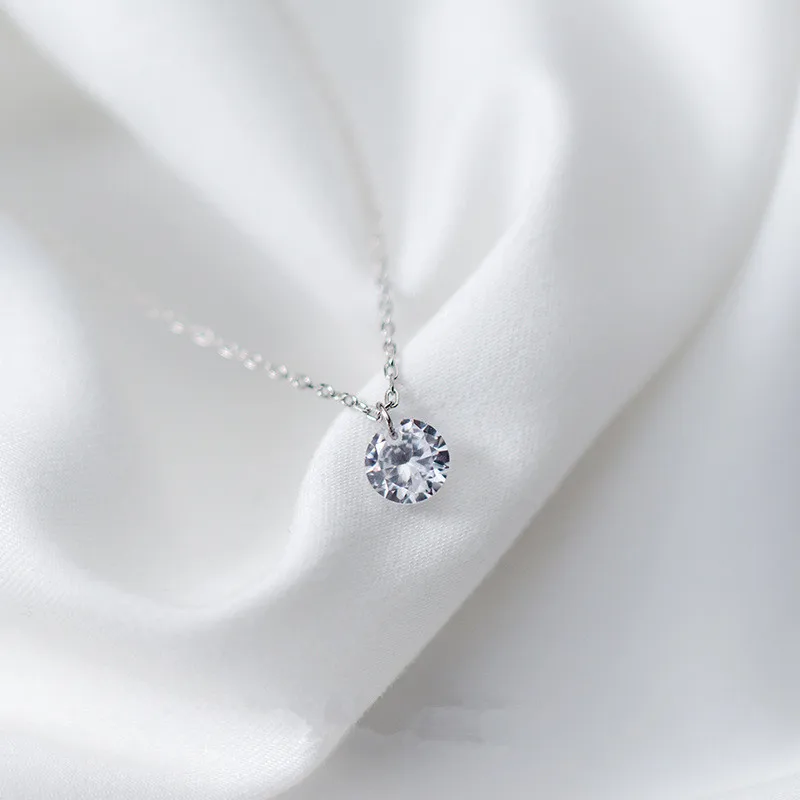 

Hot Sale 100% 925 Sterling Silver Sparkling Zircon Round Bead Pendant Necklace for Women Wedding Engagement Jewelry F005